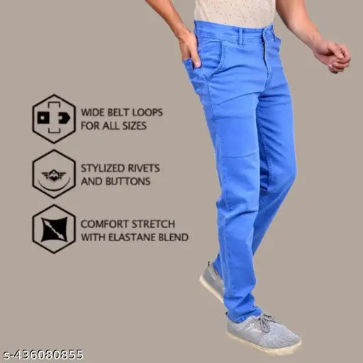 Sky blue denim jeans, men's slim fit