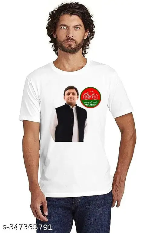 Akhilesh Yadav Men Cotton Blend T-shirt, printed with net pattern, short sleeves, very comfortable premium quality