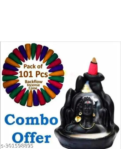 Lord Adiyogi Mahadev Shiv Adi Shankara incense holder, black backflow cone for 101 smoke-free incense cones, Lord Adiyogin decorative showpiece with free incense cones