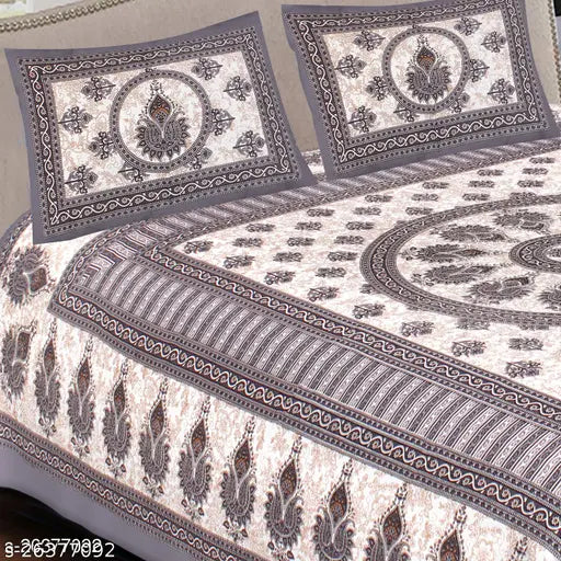 Sanganeri Cotton Printed Queen-Size Bedsheet & Pillow Cover Set, 160 thread count, made in India