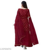 Red cotton kurta dress, Diwali special, self-gift for women with dupatta and lace border