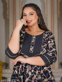 Round neck blue kameez with abstract design