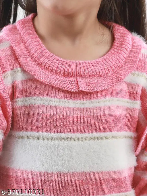 Multi-colored acrylic striped skivi sweater for kids, regular fit with long sleeves
