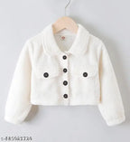White wool teddy jacket with cuffs for women, solid pattern and flap pockets