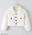 White wool teddy jacket with cuffs for women, solid pattern and flap pockets