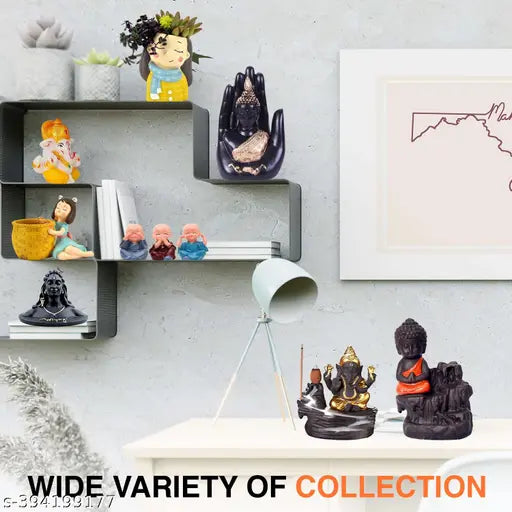 Premium handcrafted PolyResin Orange & Blue Buddha statue combo pack (5.5-inch each), exquisite religious idols for tabletop art display