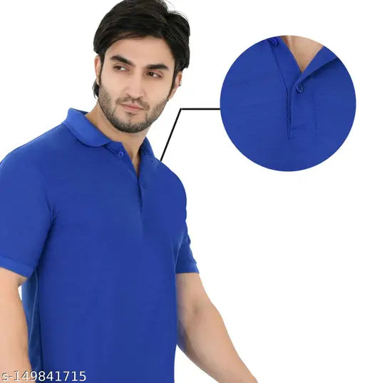 Mens Polo Collar Polycotton Matty Fabric T-shirt - Pack of 2, Indian made basic tees for daily style