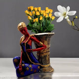 Modern resin vase, curved shape & angled rim, 23x10x28 cm for home decor