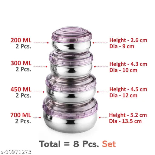 16 PCS Stainless Steel Canister Set (8) & Belly Storage Set (8) with PURPLE PC lids -8+8=16 Pcs Set