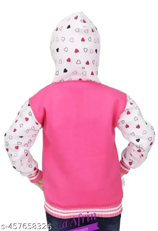 Cotton kids winter hoodie jacket for girls, printed net design in various sizes from 0-16 years
