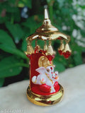 Gold-plated marble Ganesha statue with umbrella stand, intricately crafted Hindu idol for car dashboard or home decor