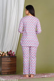 Multicolor ethnic motif cotton kurta set with pant coord, comfortable night suit for relaxing evenings