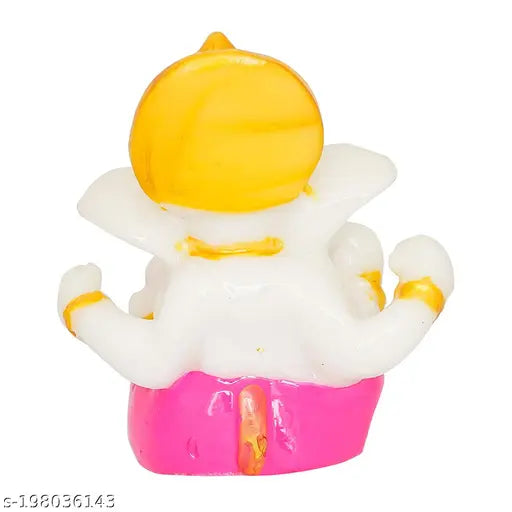 Pink polyresin Lord Ganesha idol figurine, Indian car dashboard accessory (height 5x5 cm)