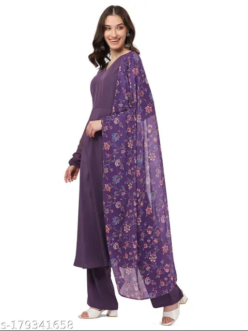 Indian Anarkali Kurti Set: Women's Crepe, Georgette Palazzos & Printed Dupatta for Party or Festive Wear - Fab Galaxy