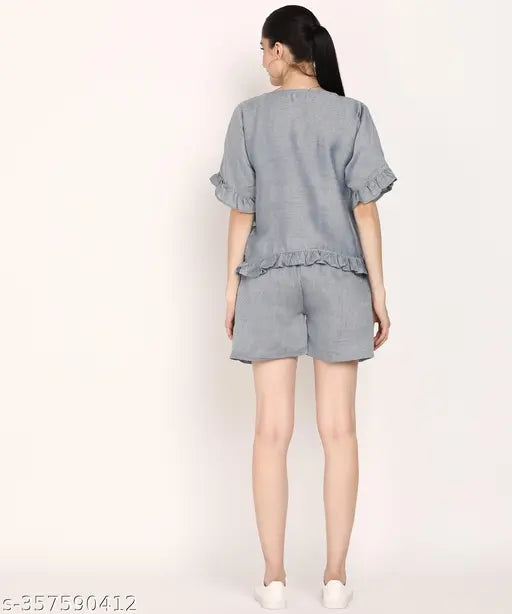 Acrylic acrylic set, Indian-made overlock shop coord set for women's short sleeves fashion coords