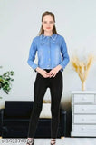Light blue denim women's fancy jacket, long sleeves, high-quality, soft, comfortable, new model