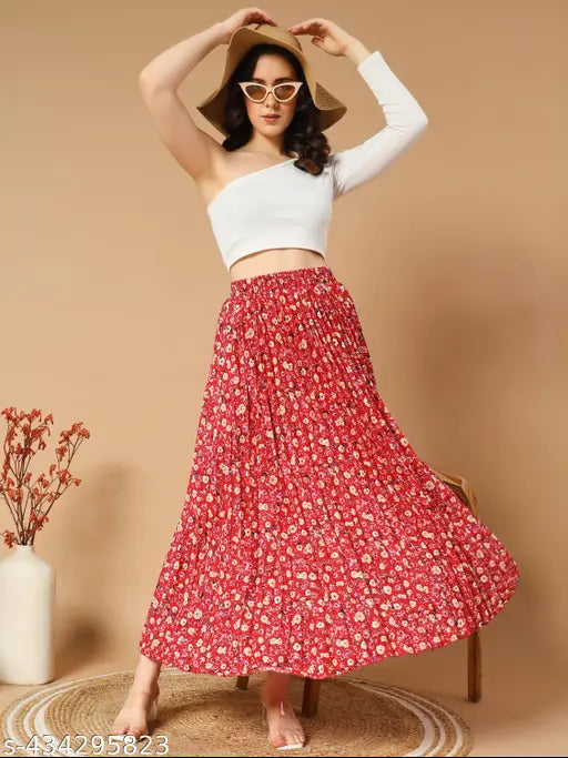 Floral print pleated skirt, women's long maxi skirt, western wear trendy design, pattern