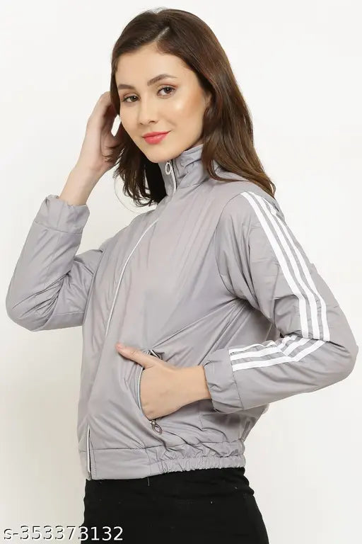 Grey wool classic jacket by Shaiba Fashion, solid pattern with long sleeves