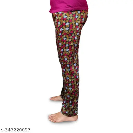 Womens lounge pajama set, patterned leggings with lower cut, 3 pack