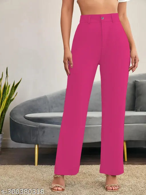 Pink women's high waist trousers, wide leg opening