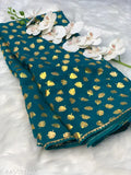 Blue chiffon Georgette saree, designed with a floral print, sold on Gillkart as part of a uniform for low budget shopping, 150cm long, available in wholesale through designer sarees