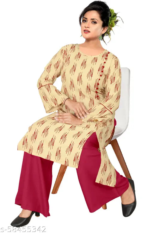 Rayon dot print kurta set with palazzos, round neck, three-quarter sleeves. Premium quality Indian ethnic women's fashion for events