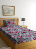 Glace cotton single elastic fitted bedsheet, floral print in summer-ready premium quality (36" x 78"), ideal for adults, made in India
