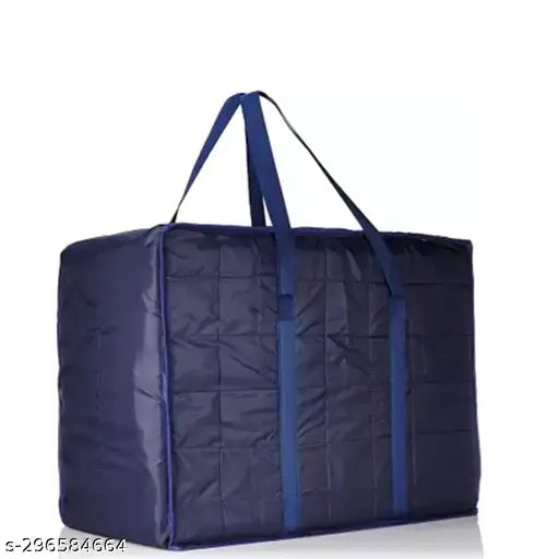 Navy canvas saree bag with zip closure, suitable for storage or travel