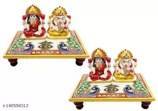 Poly resin Chowli Ganesha & Laxmi set of 2, Indian idols on altar
