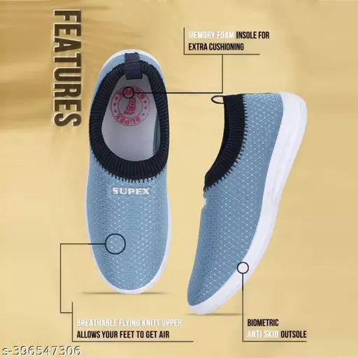 Embellished textile walking, running, gym, and loafers shoes for women - SUPEX Sports, slip-on design in Indian sizes 5-9