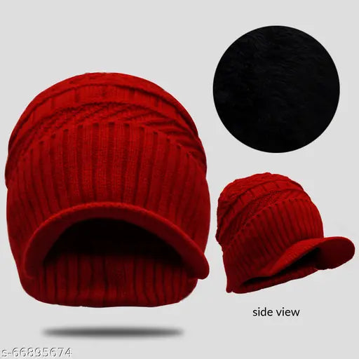Red faux fur knitted beanie, soft interior