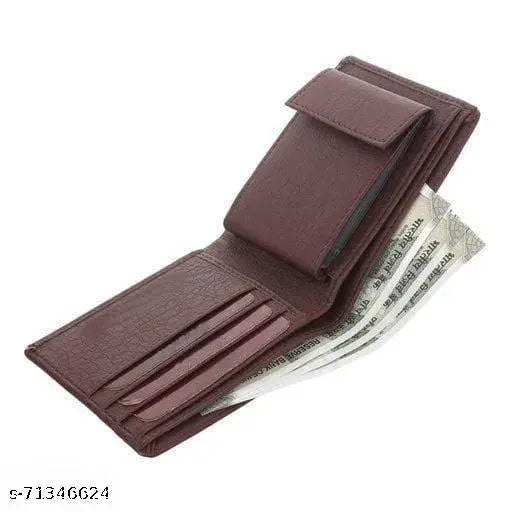 Faux leather/leatherette men's wallet, solid pattern, 2 compartments, free size (11cm x 9cm), stylishly fashionable accessory from India