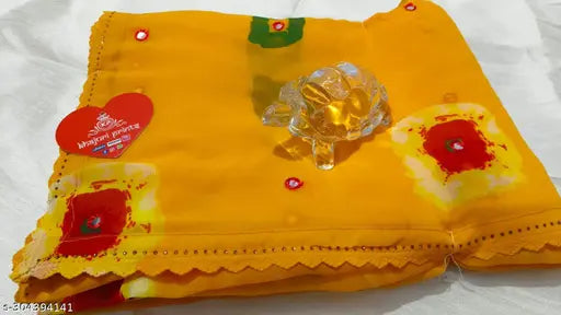 Yellow sibori bandhni saree, vibrant patterns