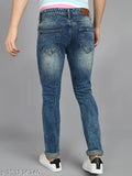 Dyed men's denim jeans, light blue, distressed wash, zip fly