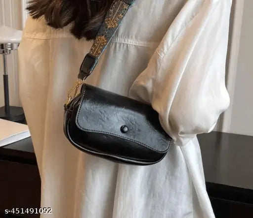 Black leather crossbody sling bag, trendy handbag for women, Korean-style mini purse, small with multiple pockets