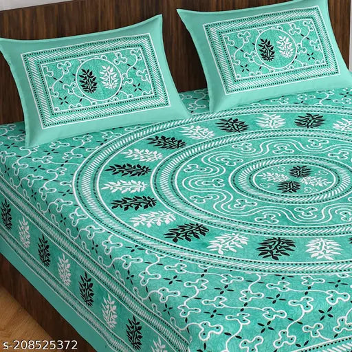 Jaipuri cotton double size bedsheet, 100% cotton (7x6.9 feet), thread count 180, ideal for adult use in mild winter