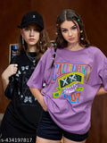 Women's oversize t-shirts pack of 2, black, white, blue logo on front