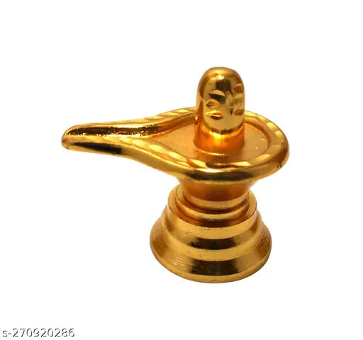 Gold-plated brass Panch Dhaatu Shivling, Vastu Feng Shui wealth decor showpiece, 2.5" x 2.5" x 2", Indian origin