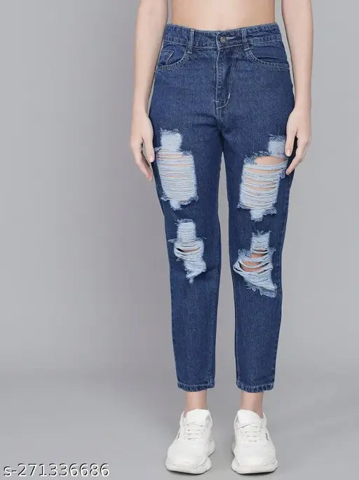 Cotton damage slim fit jeans M MODDY - solid navy, size 34 (on model)