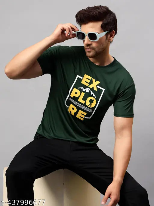 Trendy polyester Dri Fit printed men's t-shirts, short sleeves, pack of 3 in sizes M, L, XL & XXL for sports or casual wear, India origin