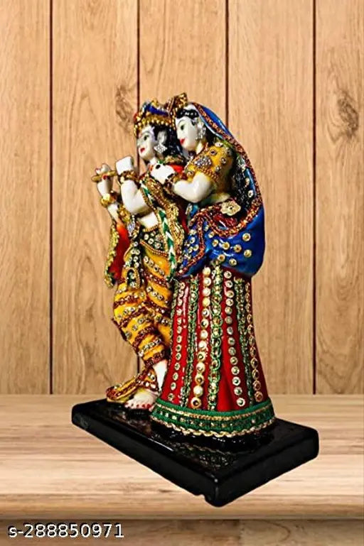 Antique resin Radha Krishna standing flute idol (15x10x29cm), decorative showpiece for home temple or puja room