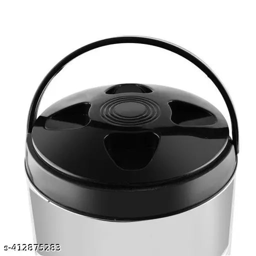 Stainless steel insulated water camper with a black handle, holding 85 liters