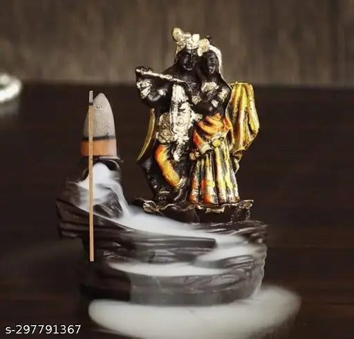 Antique Resin Radha Krishna Incense Holder with 10 Scented Cones, Indian decorative showpiece for home, handcrafted IDOL & figurine