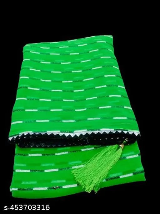 Green Leheria Georgette Fancy Party Saree with Zari Woven blouse, free size, 5.3m length
