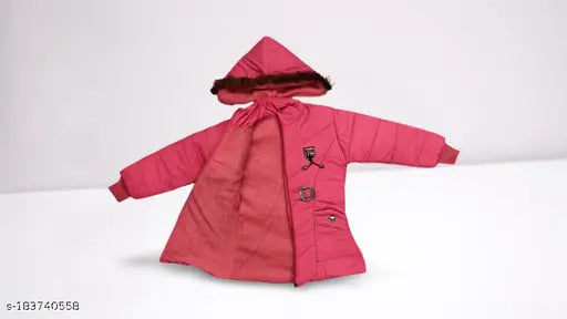 Trendy winter coat in red with hood for baby girl