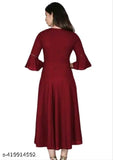 Red rayon knee-length dress with long sleeves and lining