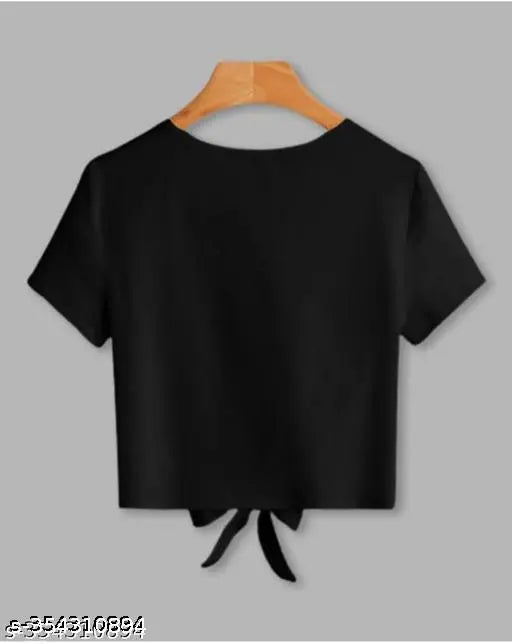 Black Lycra crop top with queen printed design, short sleeves, size S for bust 32in and length 18in