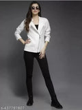 White fleece side zipper stylish jacket in black, long sleeves, textured pattern, premium quality fabric, size S (34in bust, 20in length)