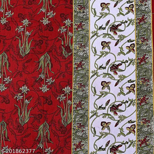 Red Jaipuri Printed Cotton Double Bed Sheet with floral design.