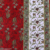 Red Jaipuri Printed Cotton Double Bed Sheet with floral design.